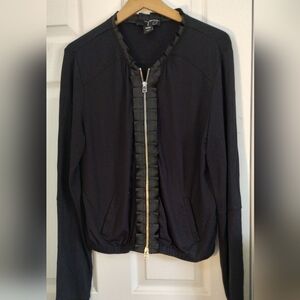 Black Ruffled Zip-Up Lightweight Jacket